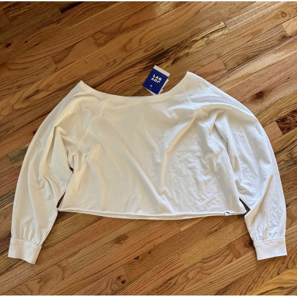 JoyLab Women XXL White Cropped Long Sleeve Tee Shirt Raw Hem JL19_50A01-7D50